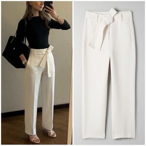 Wilfred Aritzia Cream Tie Waist Straight Leg Pants Size 4